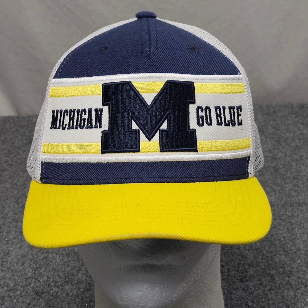 Michigan Wolverines Go Big Blue Hat M Yellow Blue White Trucker Cap Snapback‎